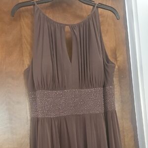 R&M Richards Brown Beaded Waist Prom Gown